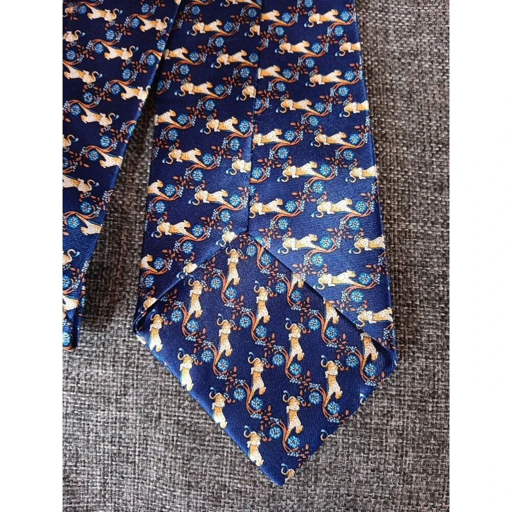 Tie 70s 80s 90s Y2K Mens Blue Yellow Cheeta 3.75 Wide 62 Long